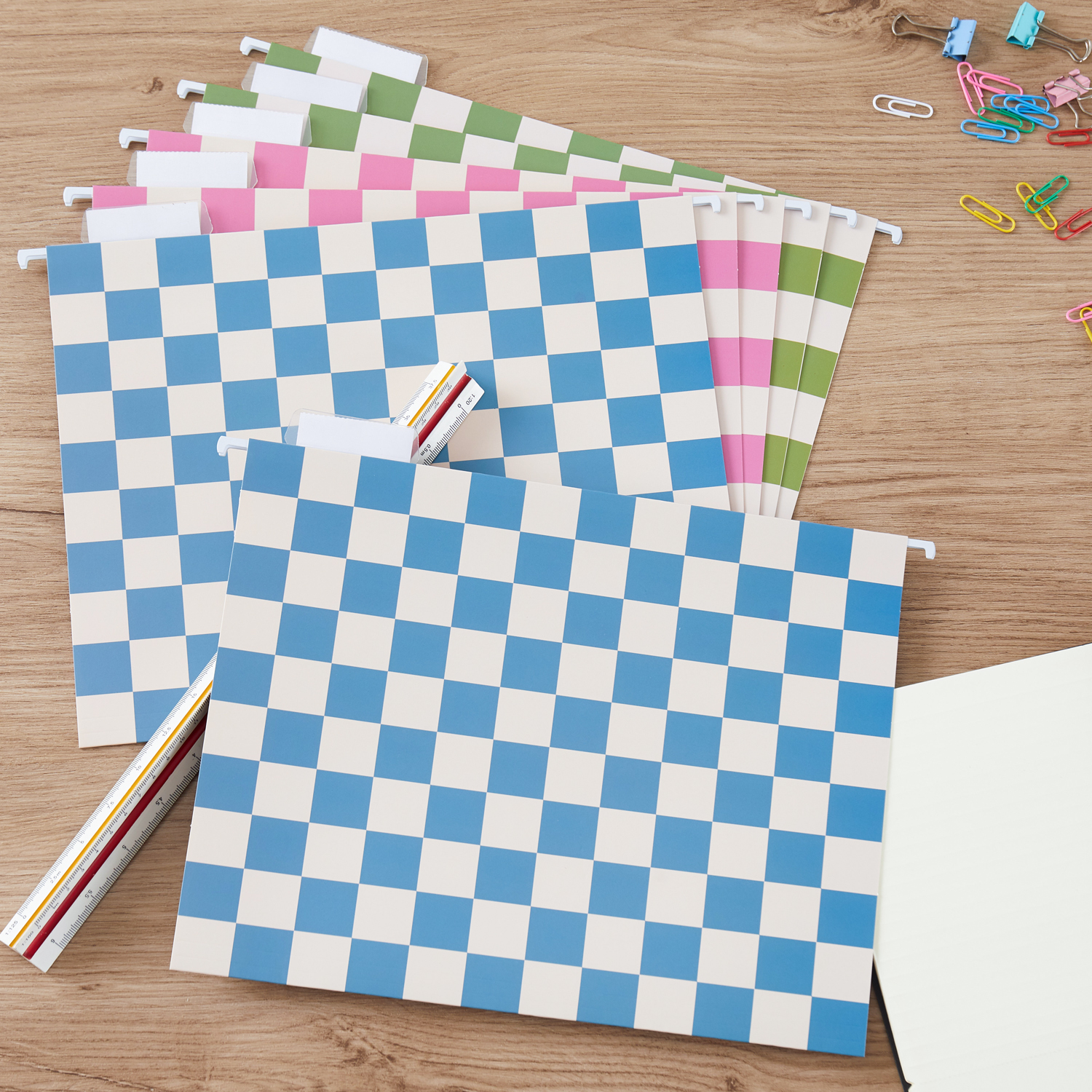 Y YOMA 6 Pack Decorative Hanging File Folders Letter Size Checkerboard Hanging Folder Pretty File Folder Organizer for Filing Cabinet Office Home with 1/5-Cut Adjustable Tabs, Peaceful Color